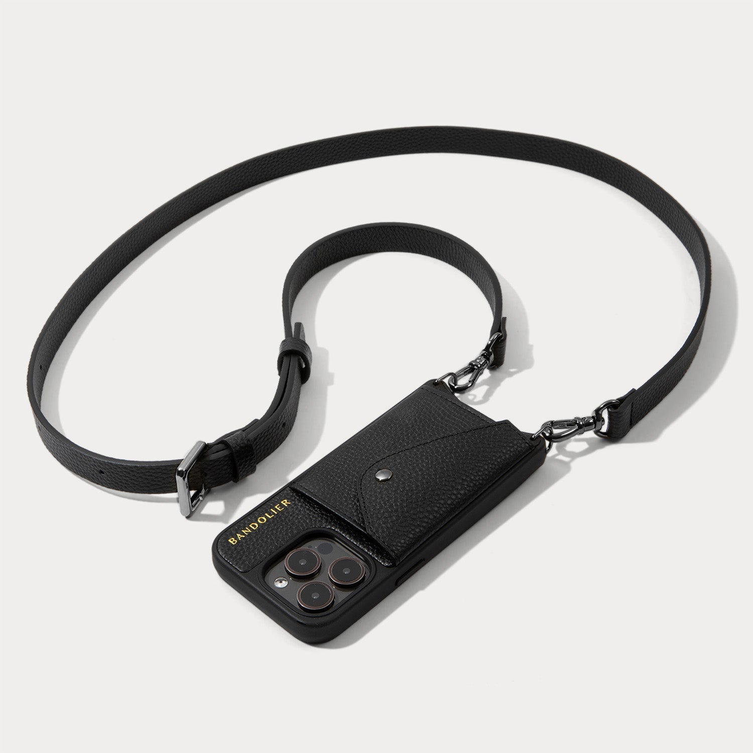 Hailey Side Slot Leather Crossbody Bandolier - Black/Pewter