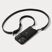 Hailey Side Slot Leather Crossbody Bandolier - Black/Pewter