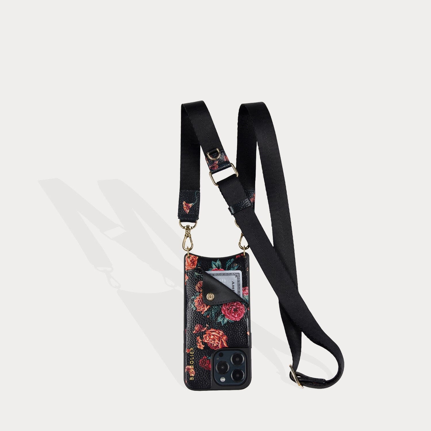 Bobby Floral Crossbody Bandolier - Black Floral/Gold