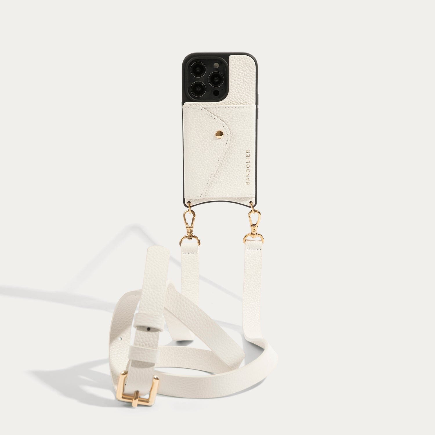 Hailey Side Slot Leather Crossbody Bandolier - Ivory/Gold