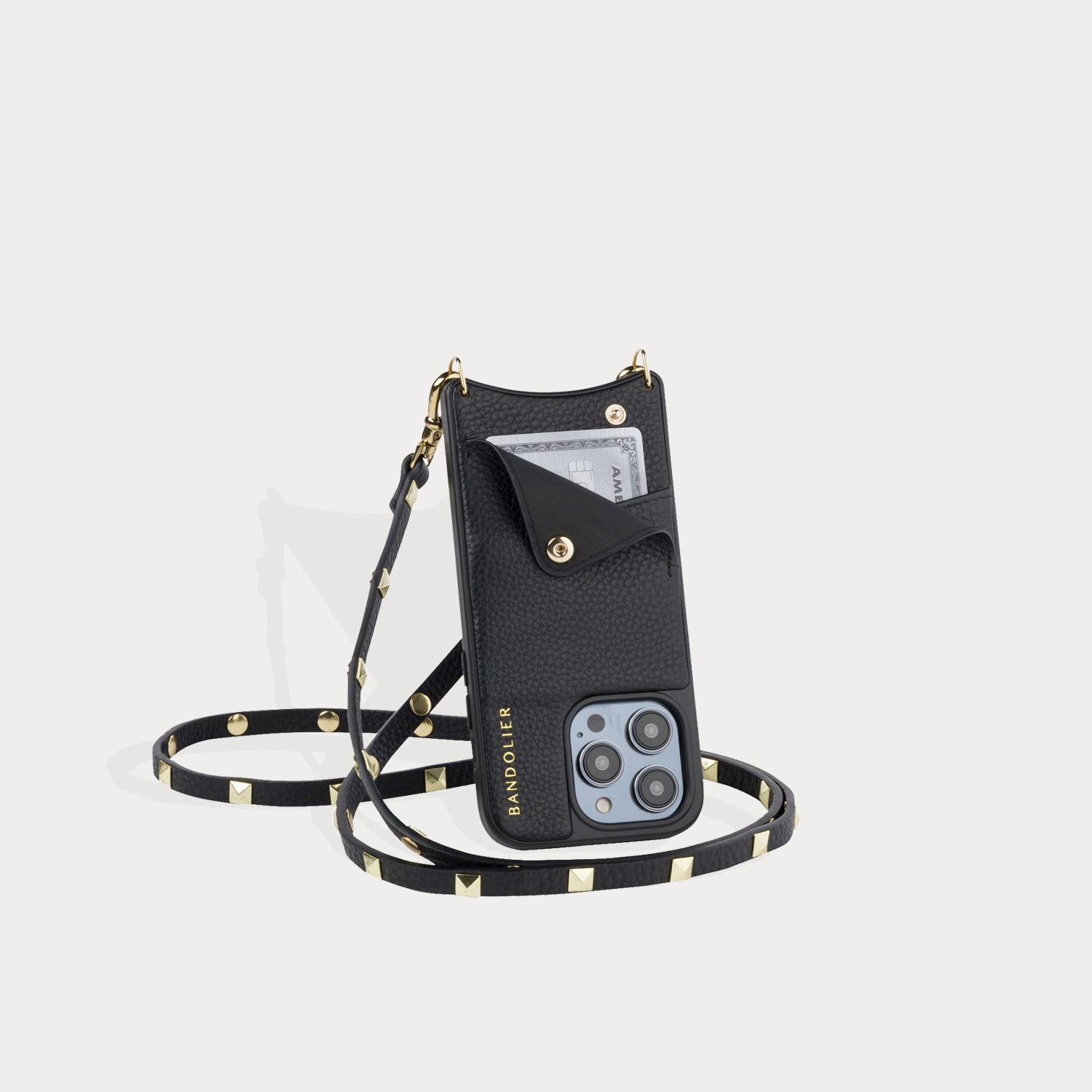 Sarah Pebble Leather Crossbody Bandolier - Black/Gold