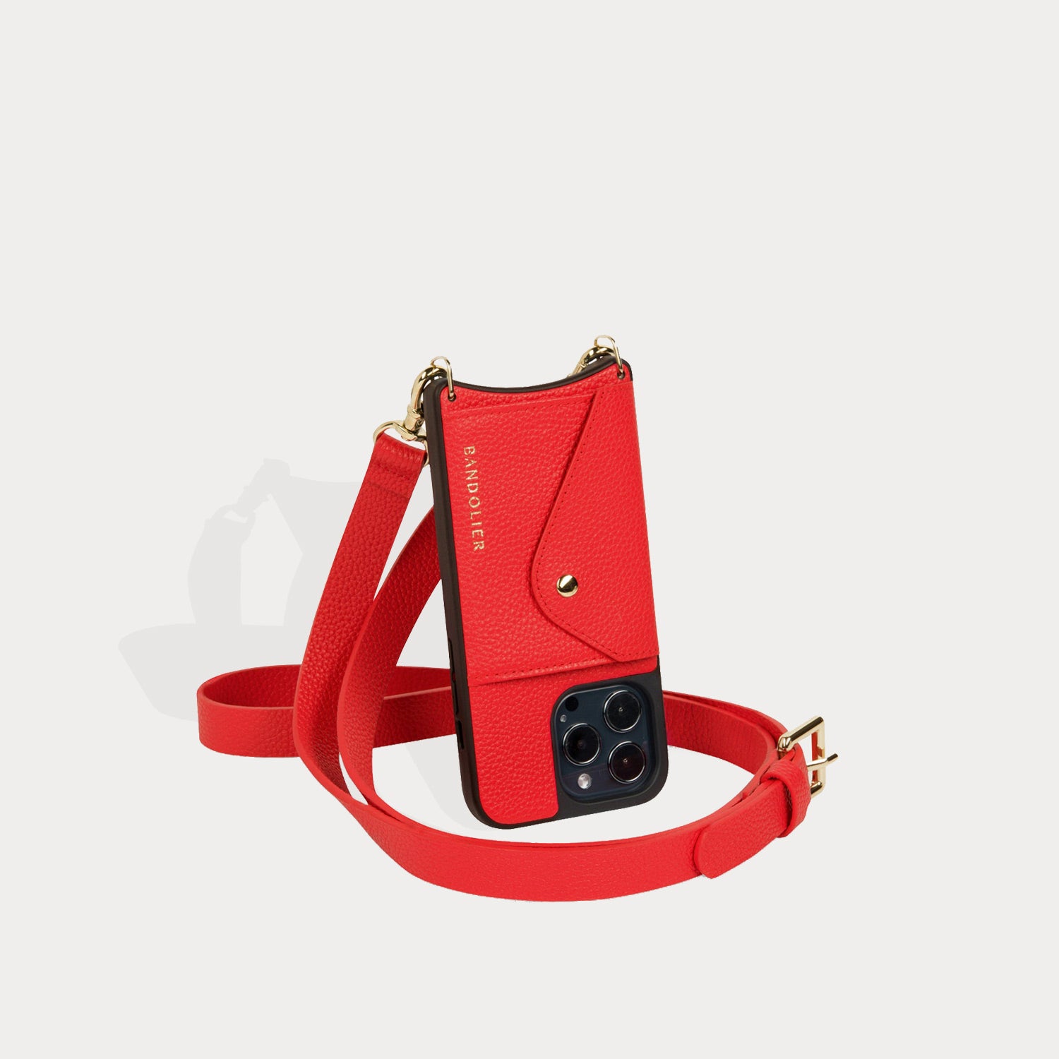 Hailey Side Slot Leather Crossbody Bandolier - Poppy Red/Gold