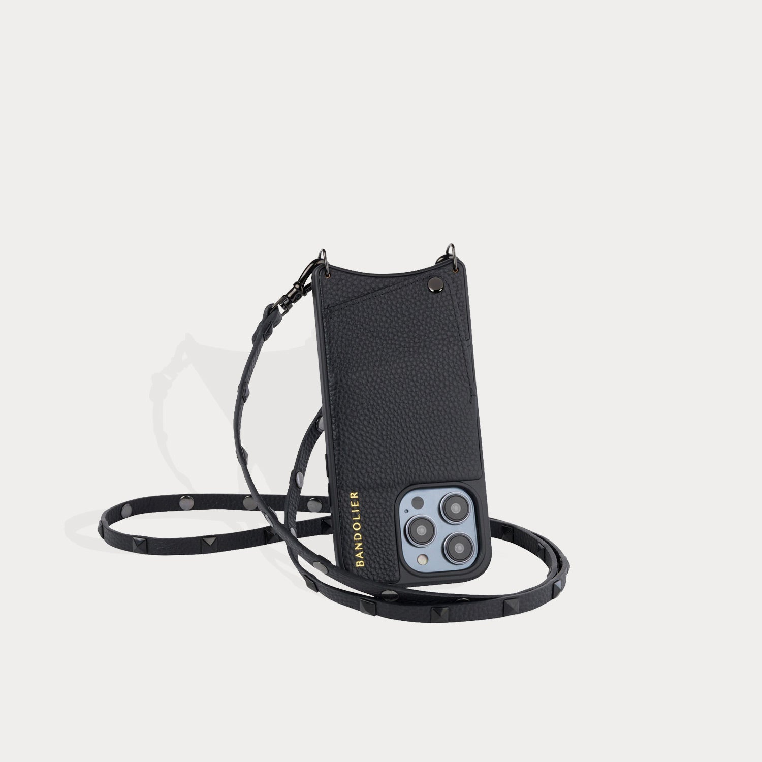 Sarah Pebble Leather Crossbody Bandolier - Black/Pewter