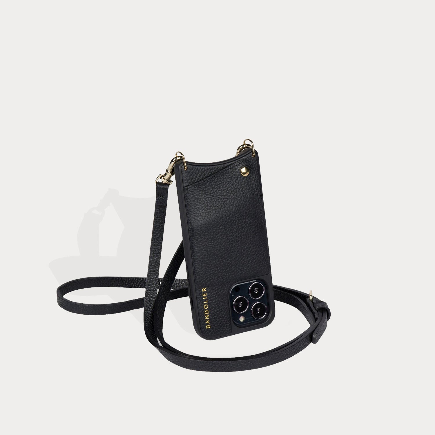 Emma Pebble Leather Crossbody Bandolier - Black/Gold