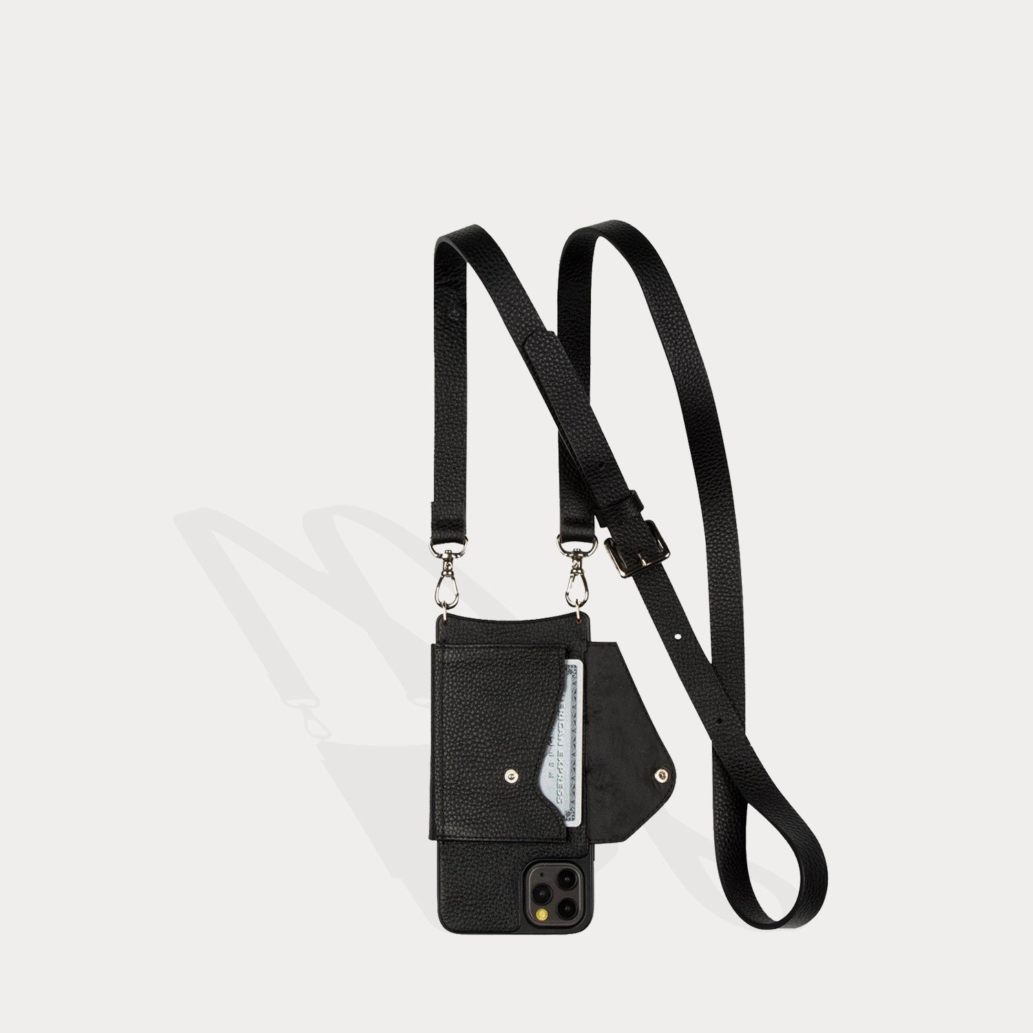 Hailey Folio Pebble Leather Crossbody Bandolier - Black/Silver
