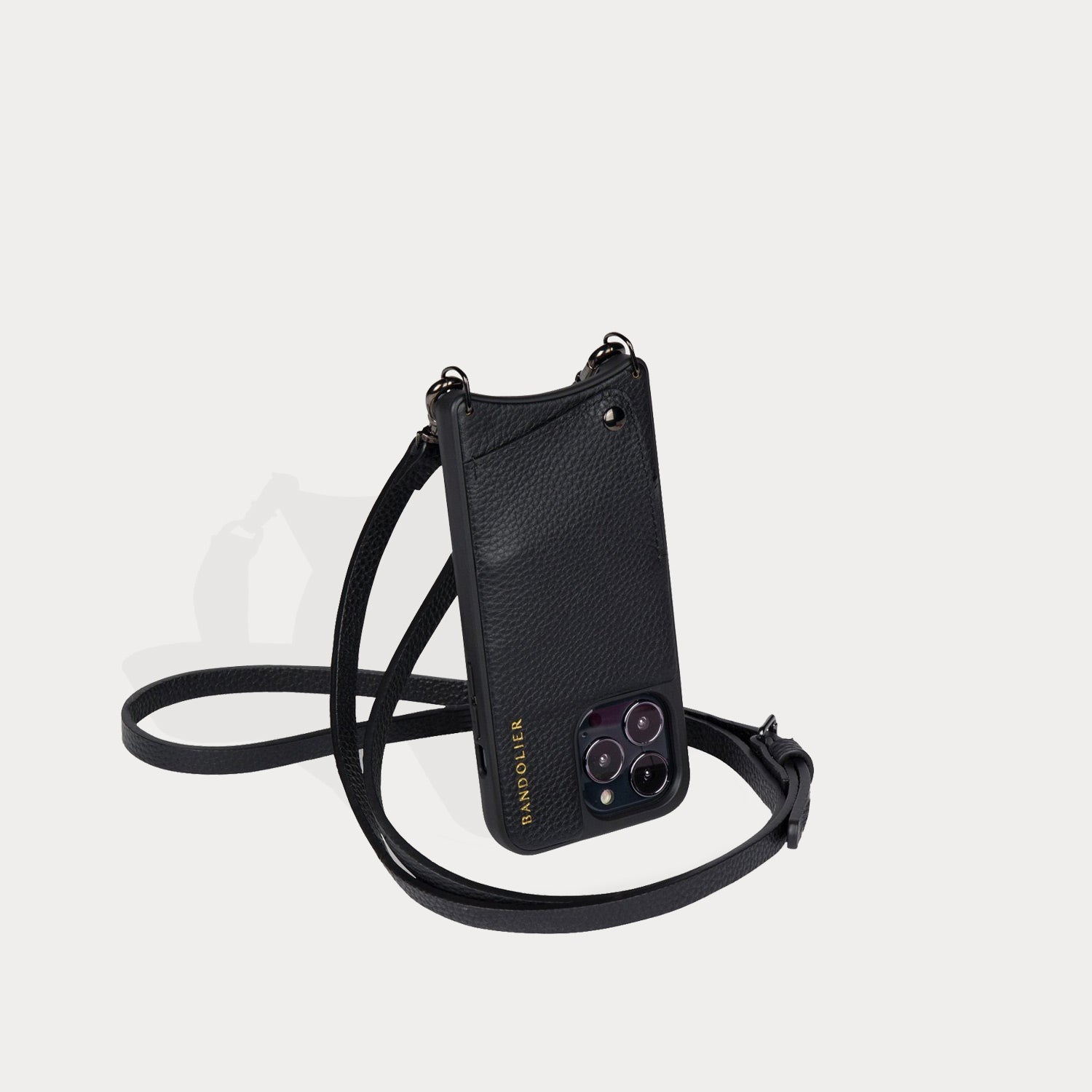 Emma Pebble Leather Crossbody Bandolier - Black/Pewter