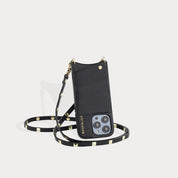 Sarah Pebble Leather Crossbody Bandolier - Black/Gold