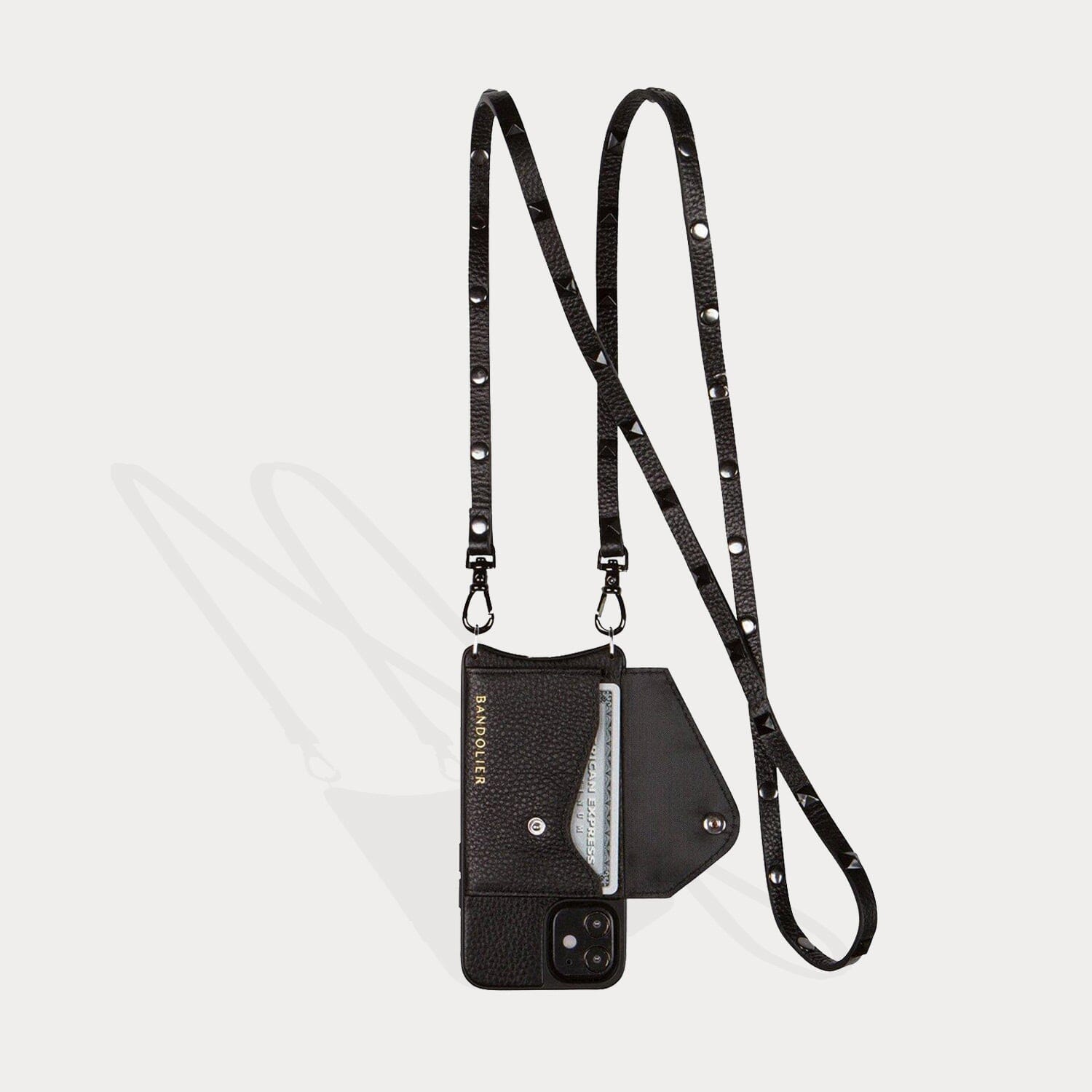 Sarah Pebble Leather Crossbody Bandolier - Black/Pewter