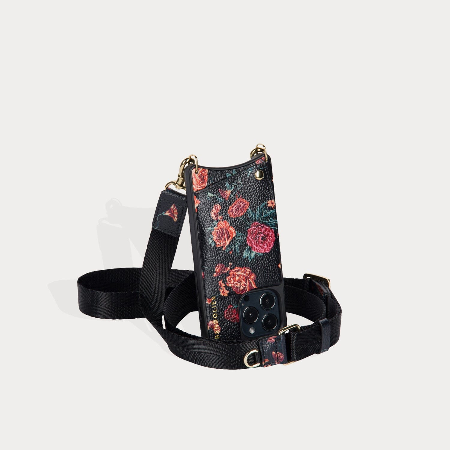Bobby Floral Crossbody Bandolier - Black Floral/Gold