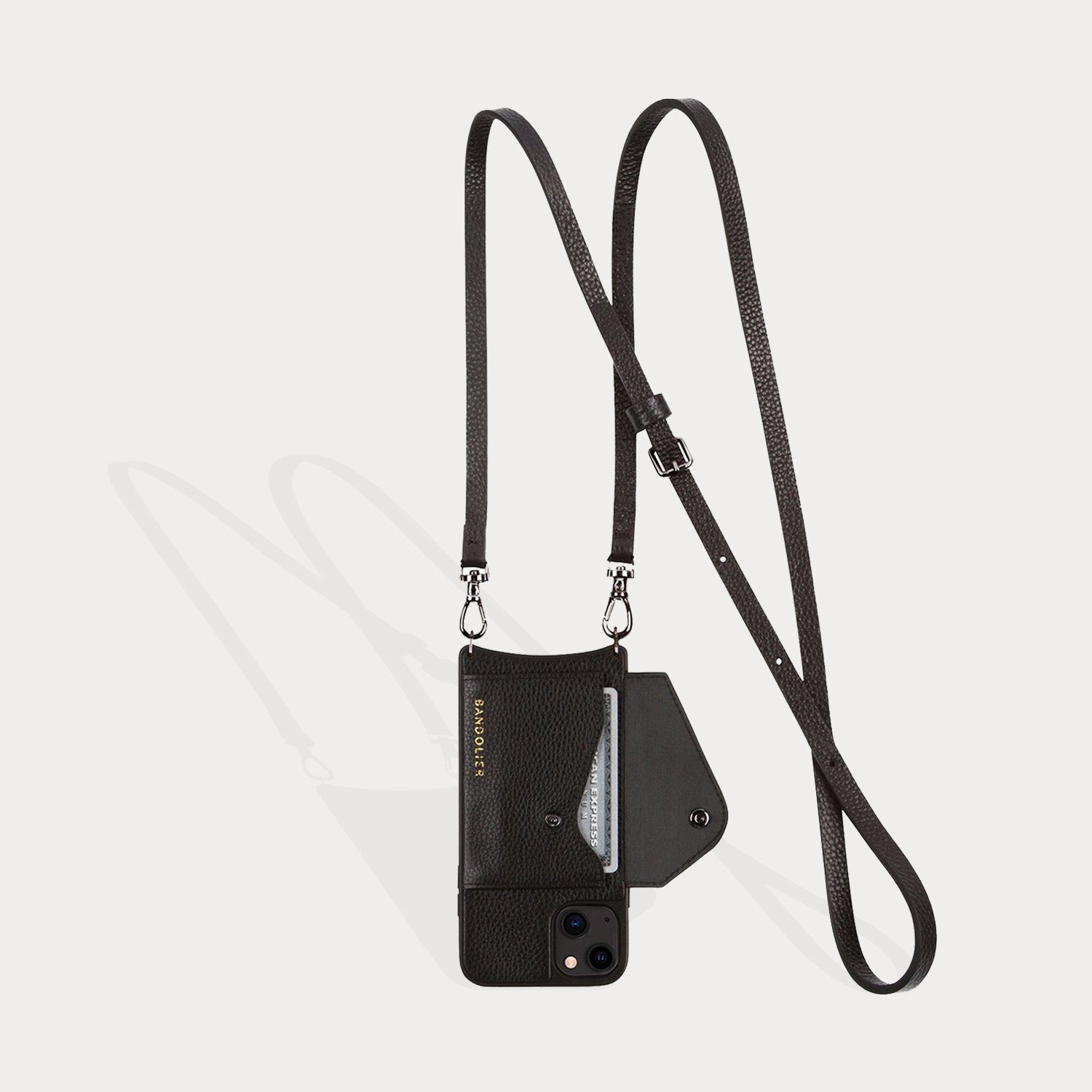 Emma Pebble Leather Crossbody Bandolier - Black/Pewter