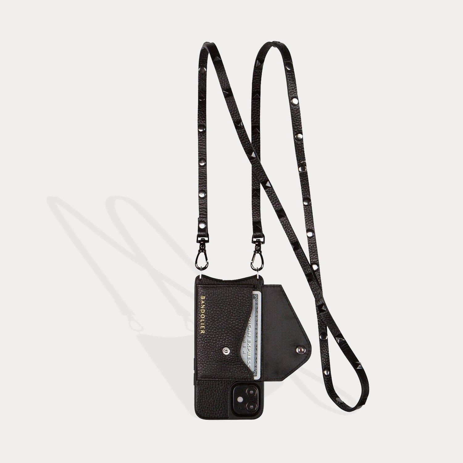Sarah Pebble Leather Crossbody Bandolier - Black/Pewter