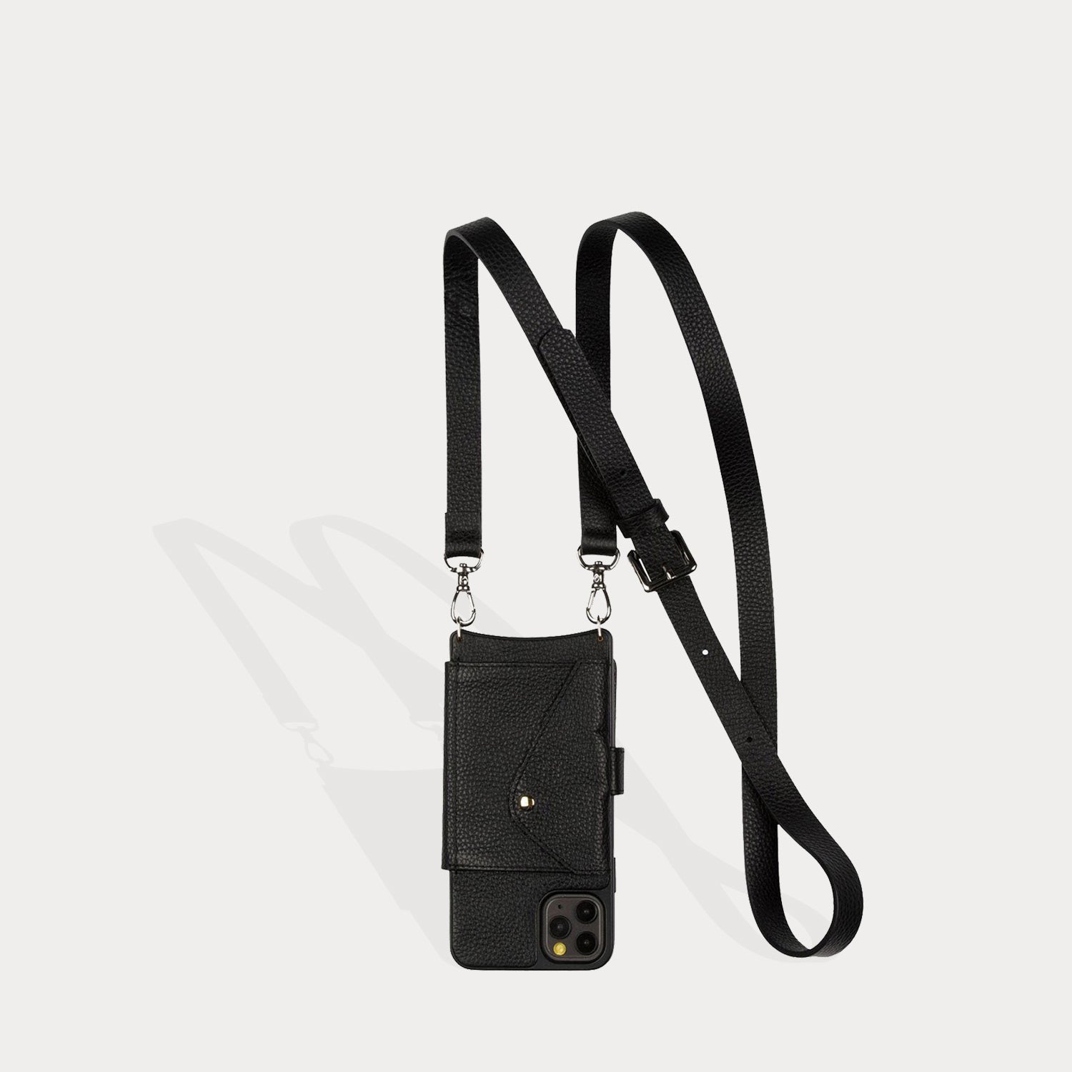 Hailey Folio Pebble Leather Crossbody Bandolier - Black/Silver