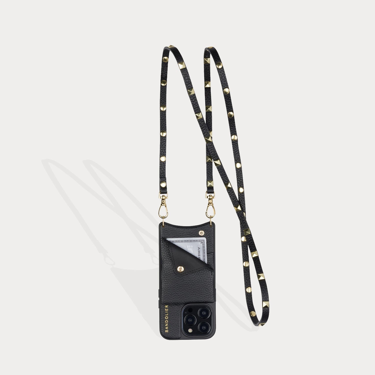 Sarah Pebble Leather Crossbody Bandolier - Black/Gold