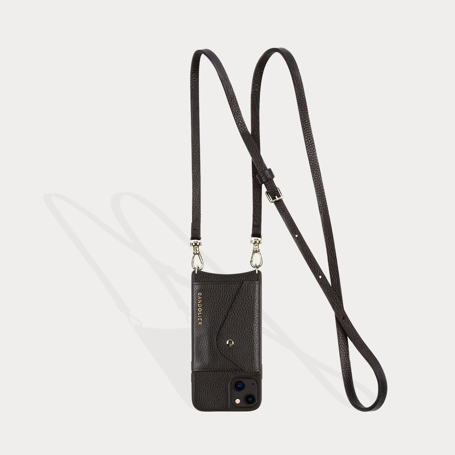 Emma Pebble Leather Crossbody Bandolier - Black/Gold