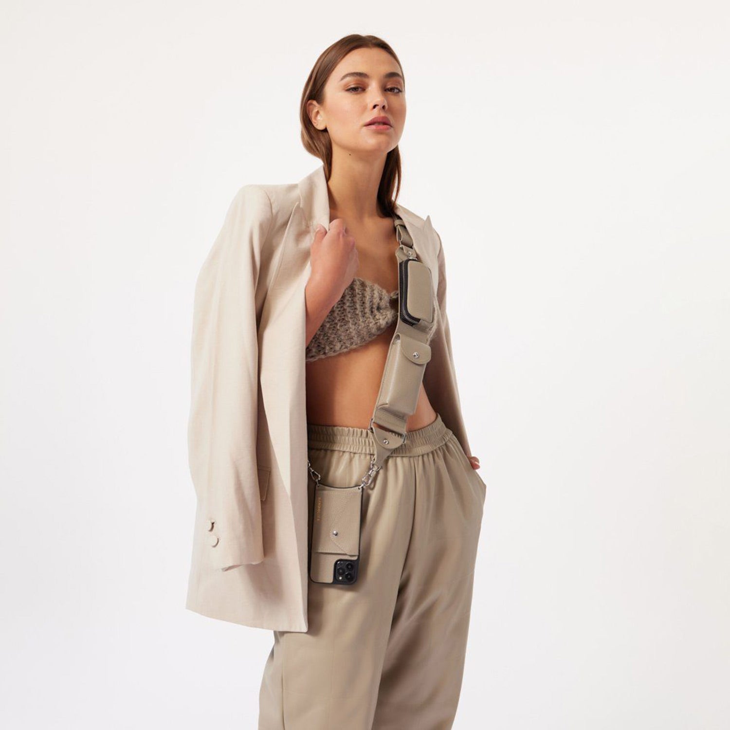 Billie Utility Crossbody with Case - Greige/Silver