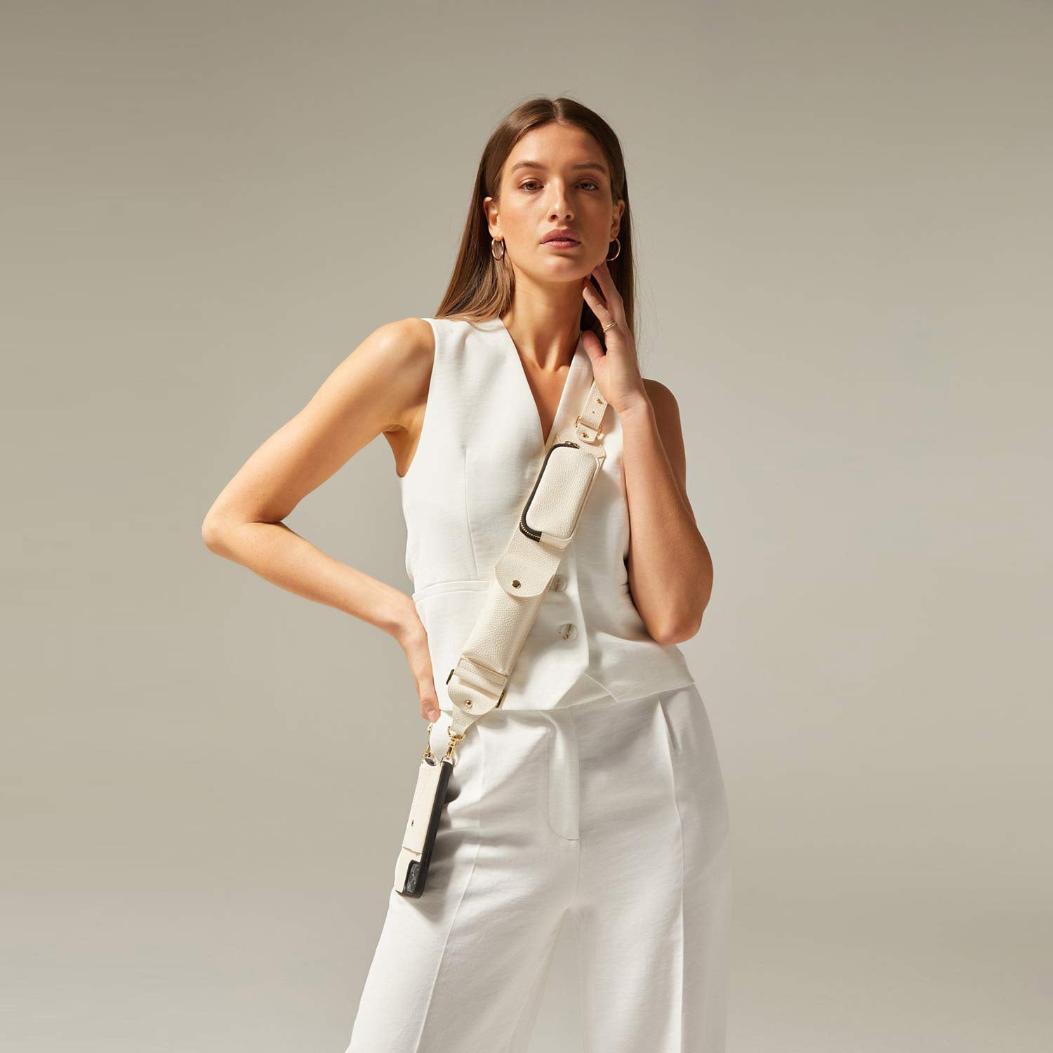 Billie Utility Crossbody with Case - Ivory/Gold