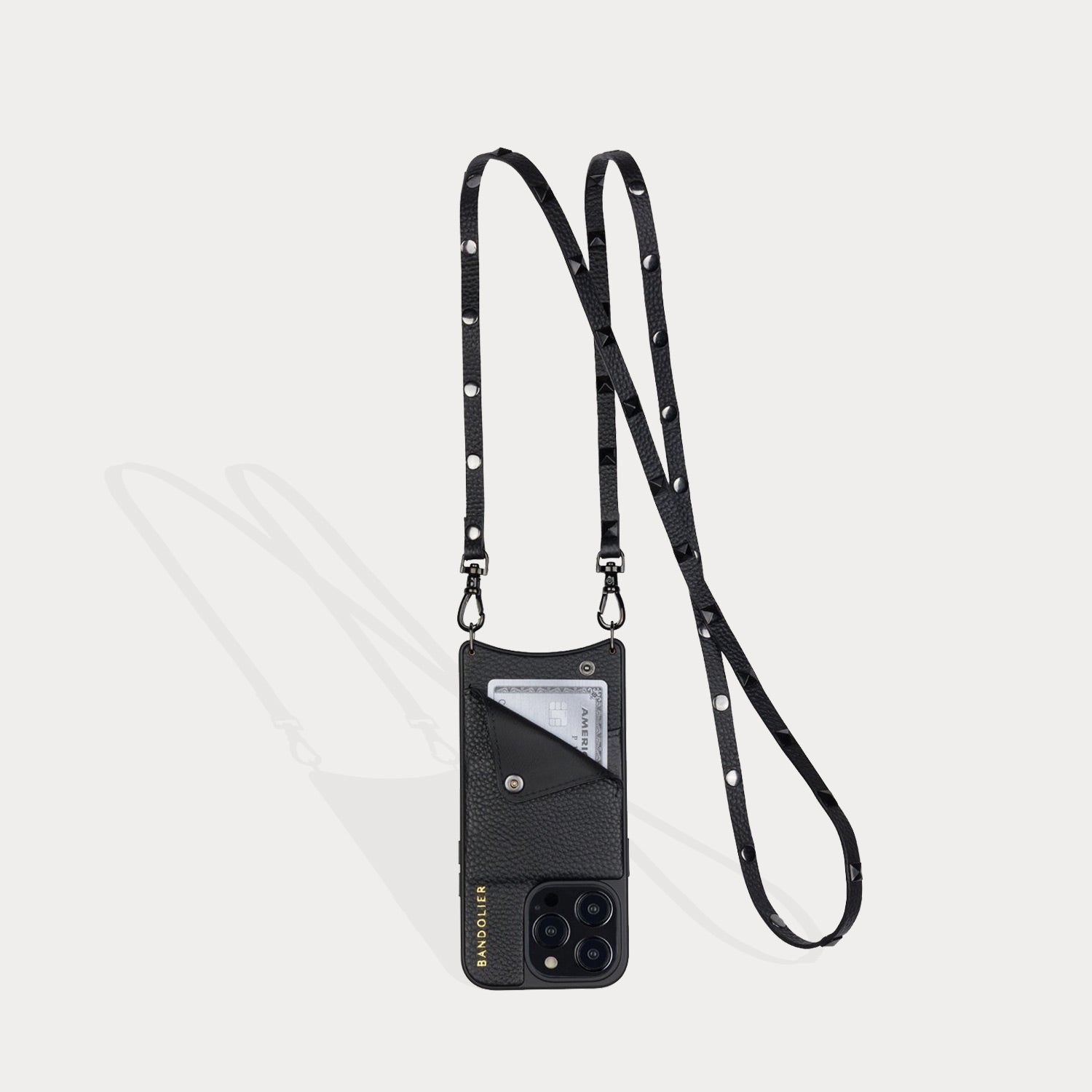 Sarah Pebble Leather Crossbody Bandolier - Black/Pewter