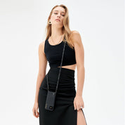 Sarah Pebble Leather Crossbody Bandolier - Black/Pewter