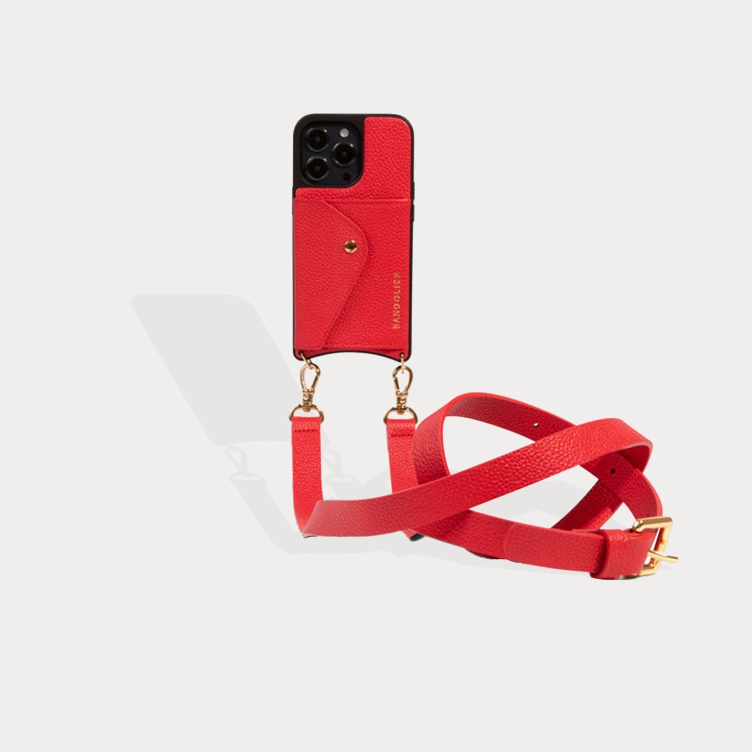 Hailey Side Slot Leather Crossbody Bandolier - Poppy Red/Gold