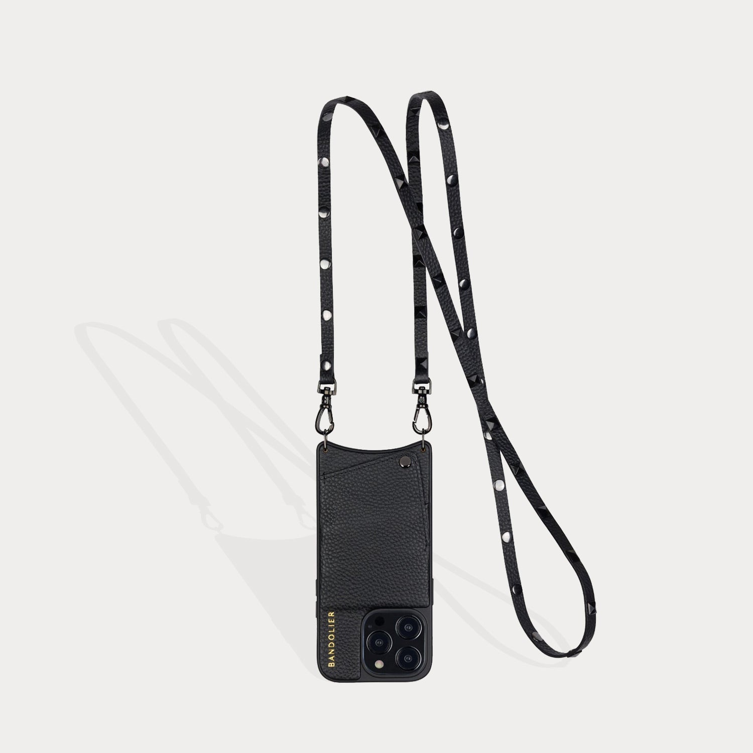 Sarah Pebble Leather Crossbody Bandolier - Black/Pewter