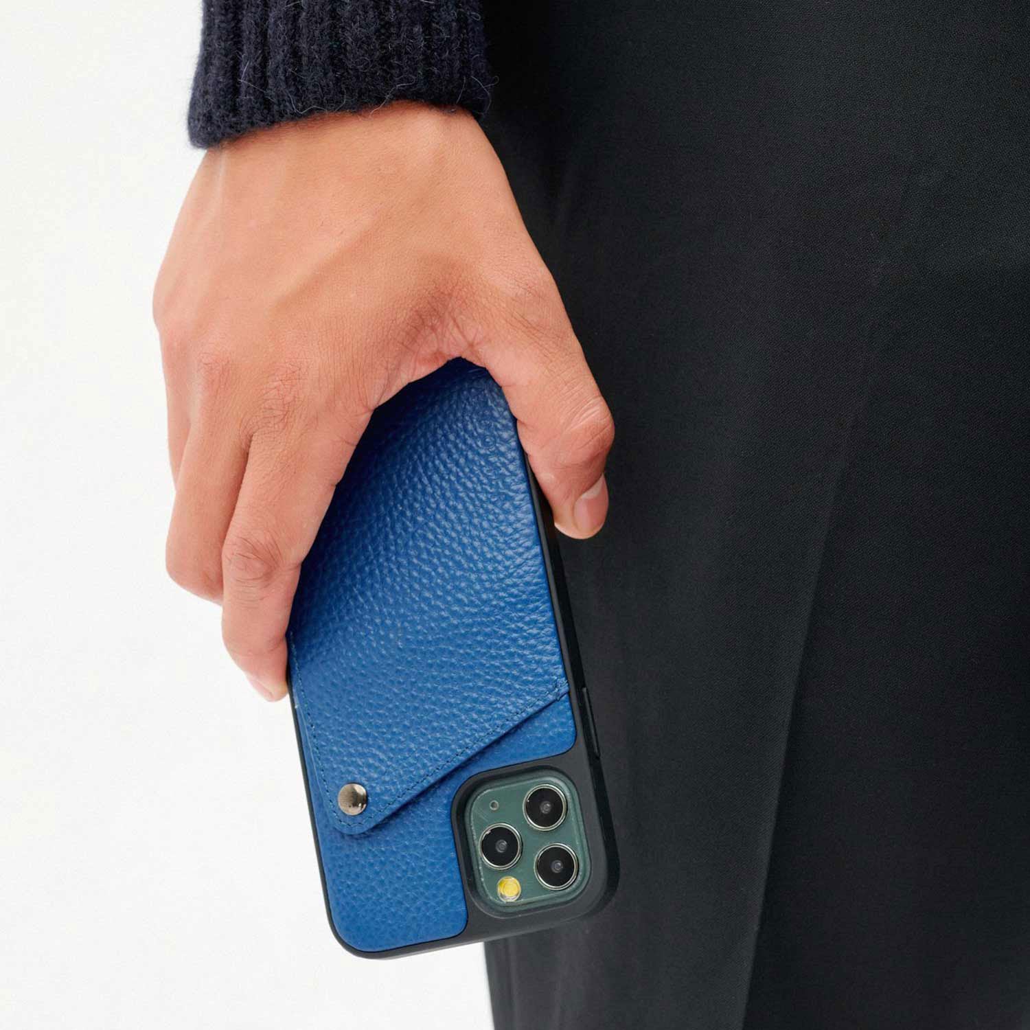 Alex Pebble Leather Wallet Case (no D-rings) - Deep Blue/Pewter