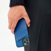Alex Pebble Leather Wallet Case (no D-rings) - Deep Blue/Pewter