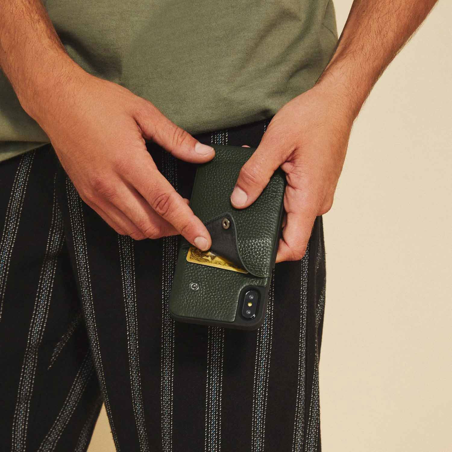 Alex Pebble Leather Wallet Case (no D-rings) - Green/Pewter