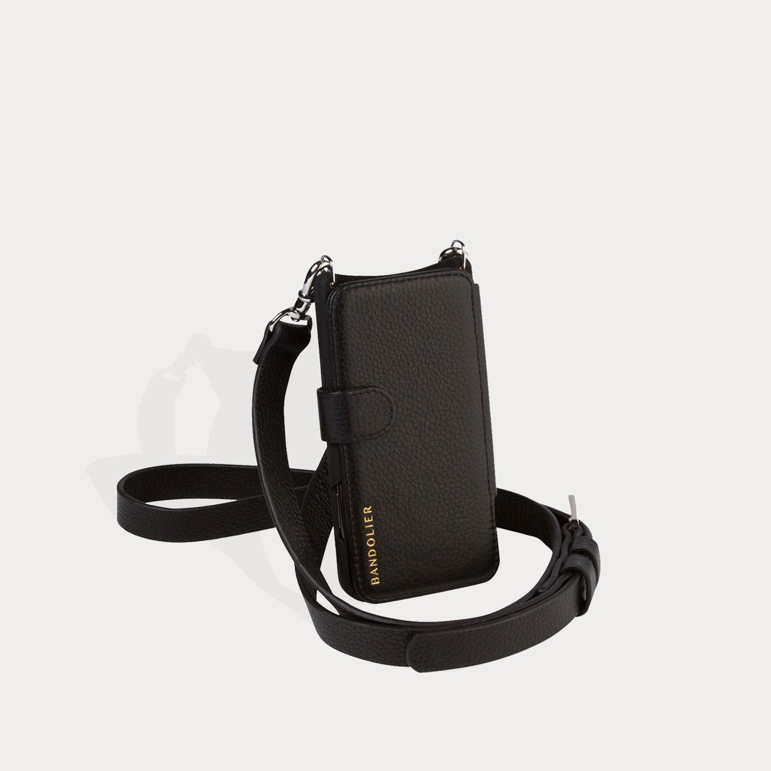Hailey Folio Pebble Leather Crossbody Bandolier - Black/Silver