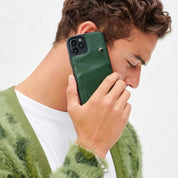 Alex Pebble Leather Wallet Case (no D-rings) - Green/Pewter