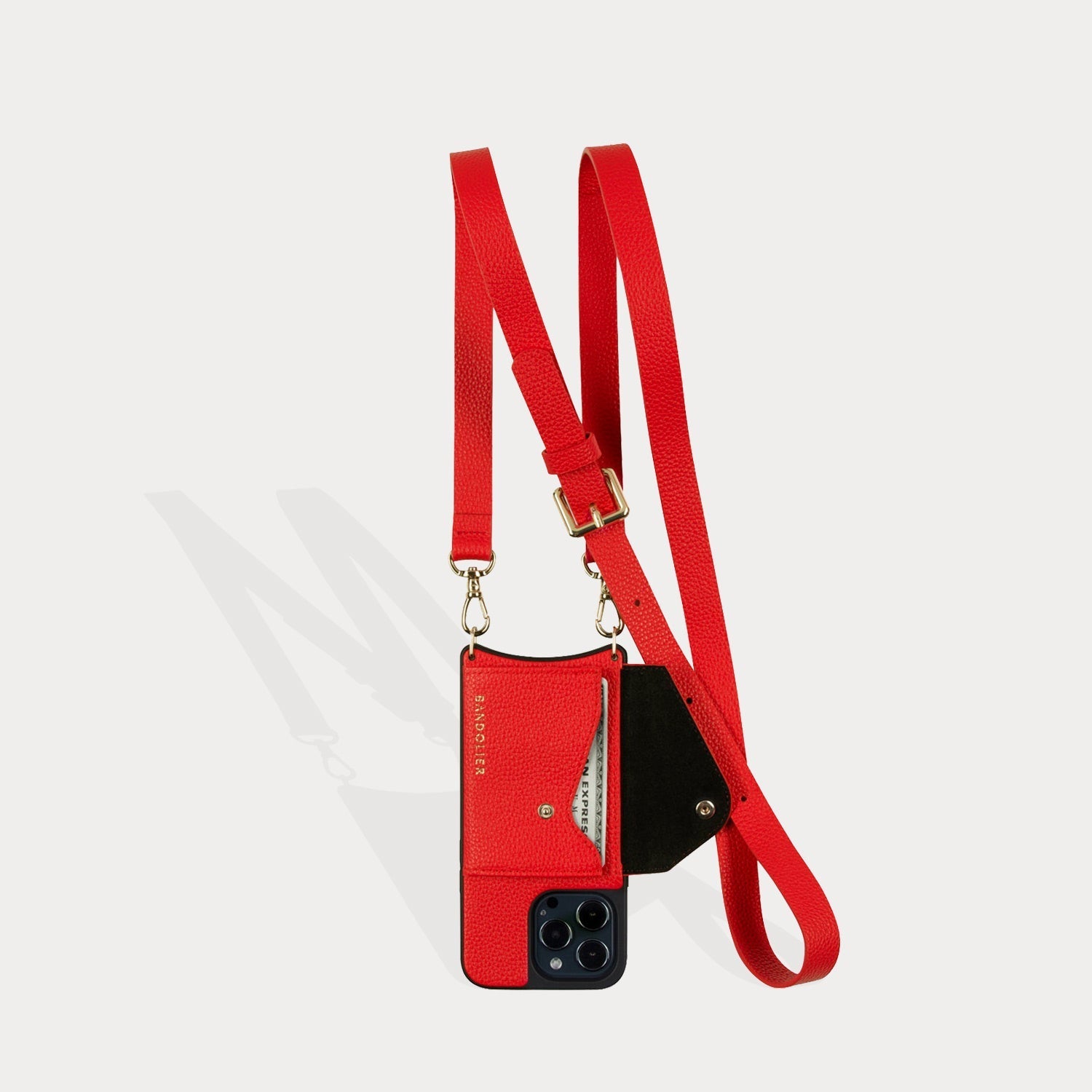 Hailey Side Slot Leather Crossbody Bandolier - Poppy Red/Gold