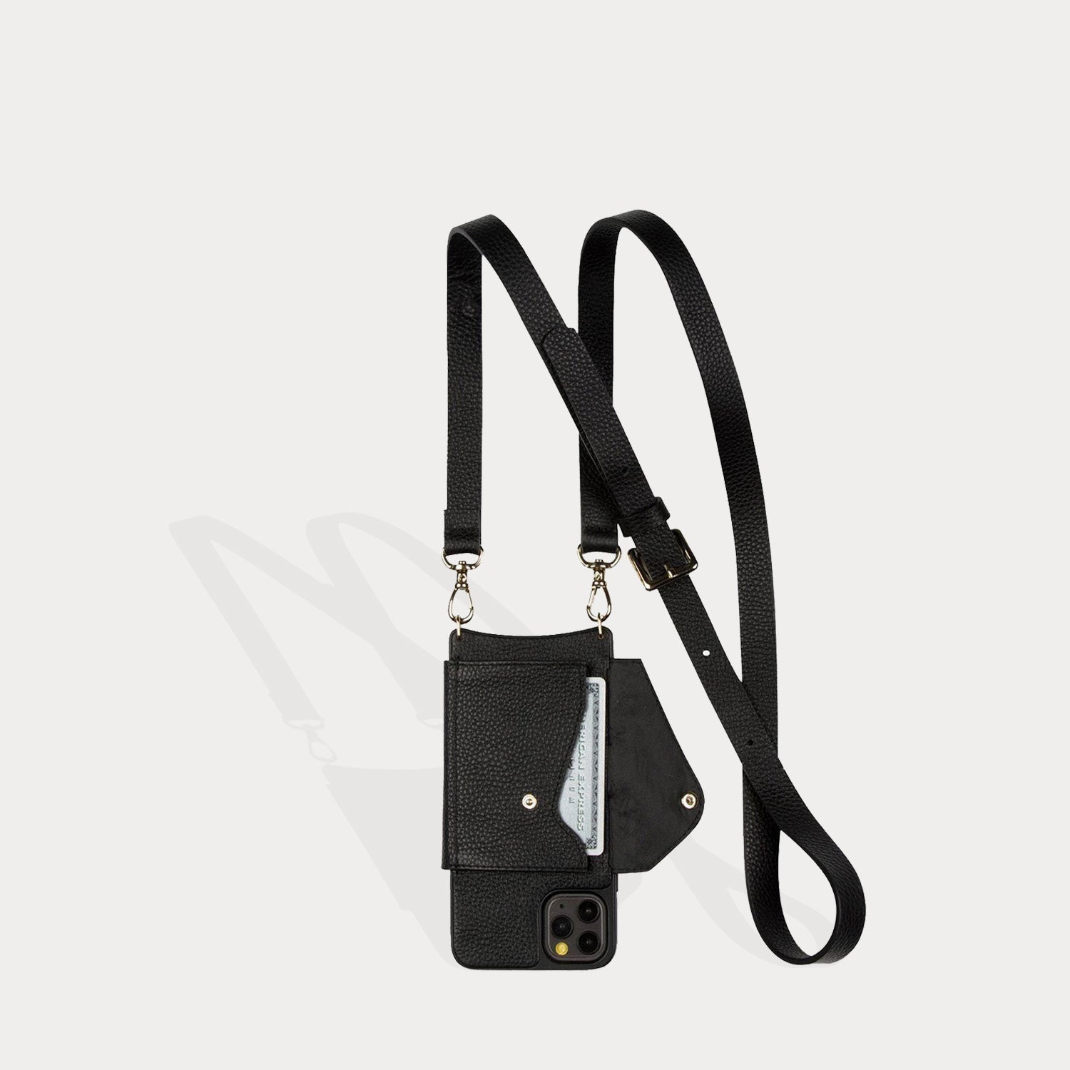 Hailey Folio Pebble Leather Crossbody Bandolier - Black/Gold