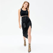 Sarah Pebble Leather Crossbody Bandolier - Black/Pewter