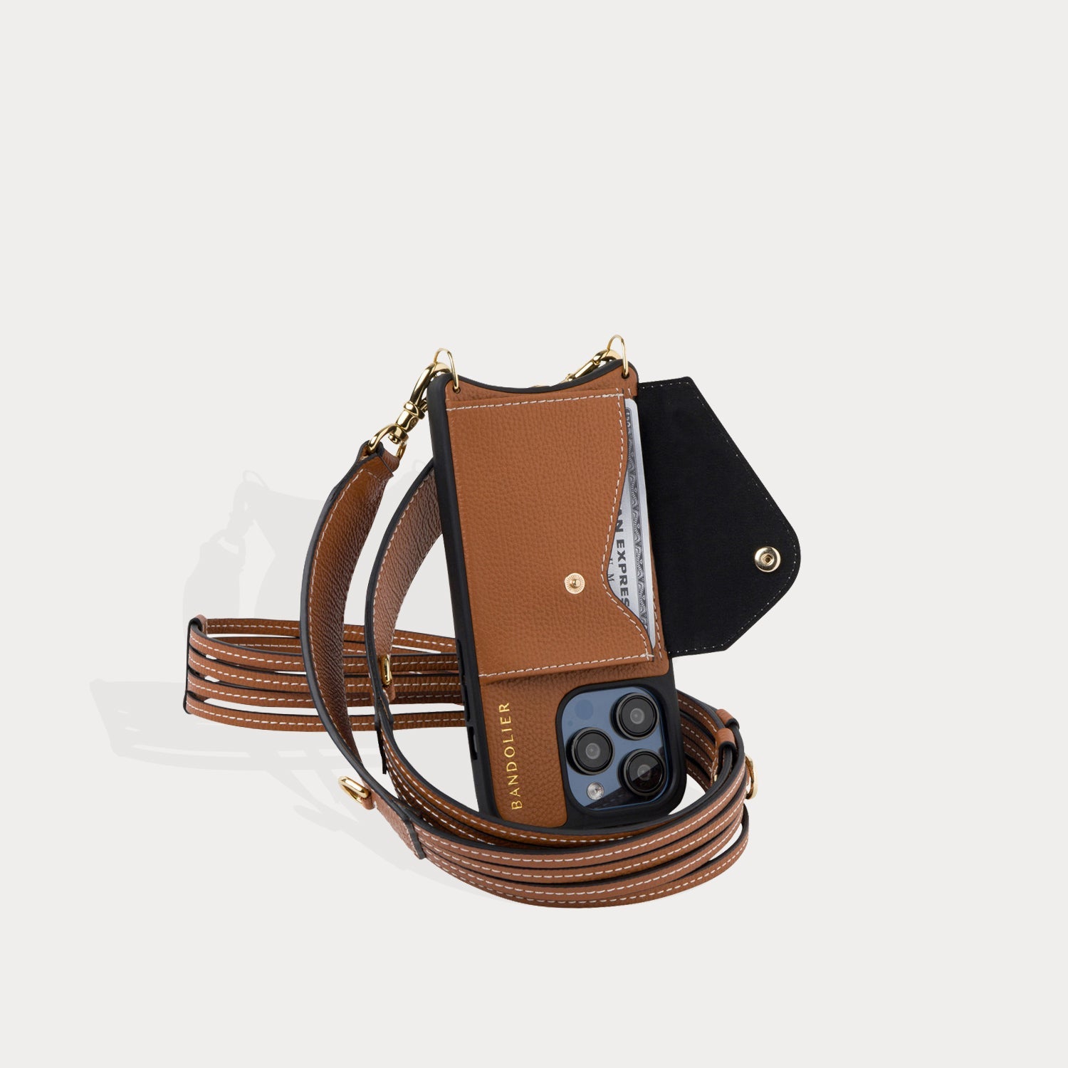 Sadie Side Slot Leather Crossbody Bandolier - Sienna/Gold