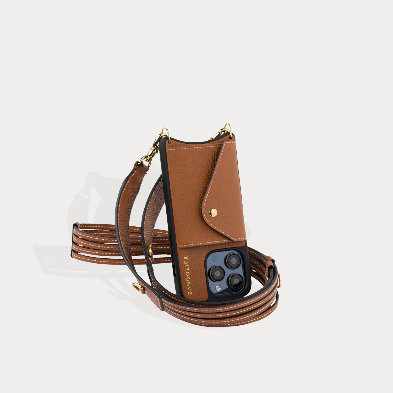 Sadie Side Slot Leather Crossbody Bandolier - Sienna/Gold