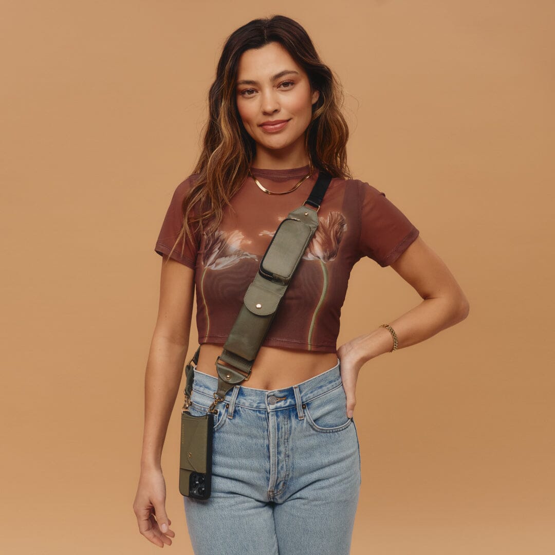 Billie Nylon Utility Crossbody with Case - Army Green/Gold