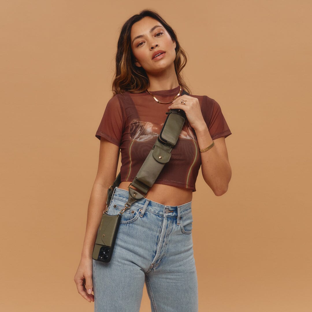 Billie Nylon Utility Crossbody with Case - Army Green/Gold