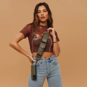 Billie Nylon Utility Crossbody with Case - Army Green/Gold