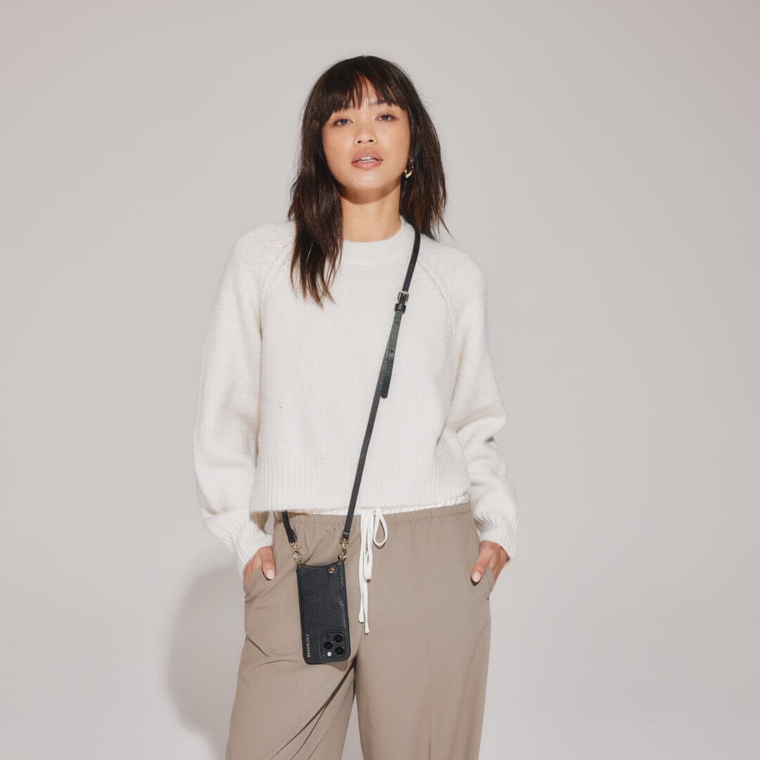 Emma Pebble Leather Crossbody Bandolier - Black/Gold
