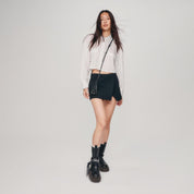 Emma Pebble Leather Crossbody Bandolier - Black/Pewter