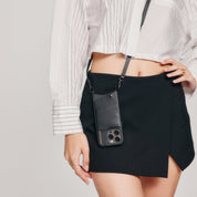 Emma Pebble Leather Crossbody Bandolier - Black/Pewter