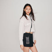 Emma Pebble Leather Crossbody Bandolier - Black/Pewter