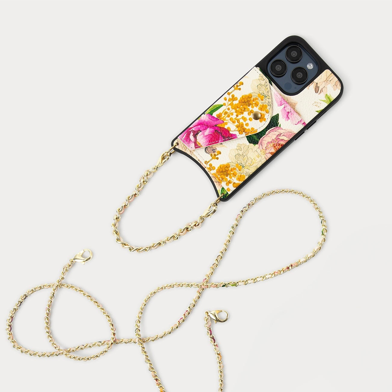 Lily Side Slot Leather Crossbody Bandolier - Ceci Ivory Floral/Gold
