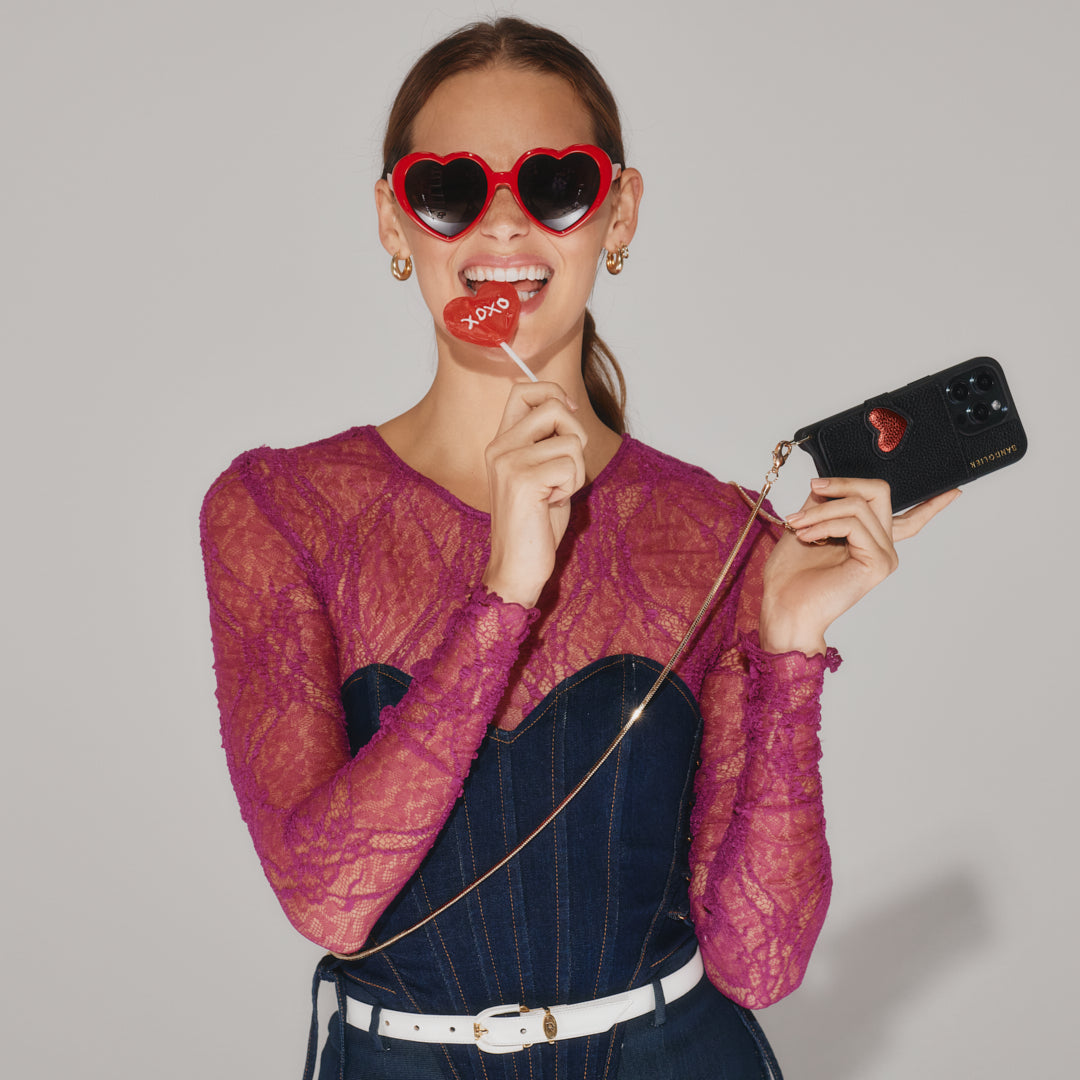 Gia Heart MagSafe Charging Crossbody Bandolier - Black/Red/Gold