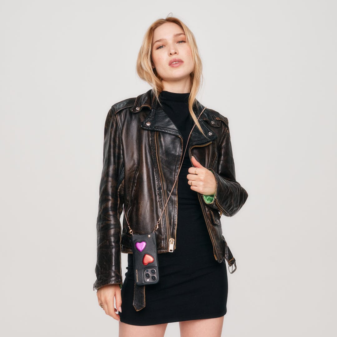 Gia Crossbody Bandolier - Black Heart/Gold