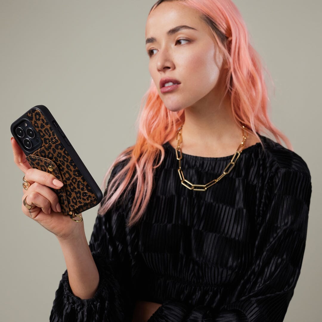 Gigi O-ring Wristlet - Dark Leopard/Gold