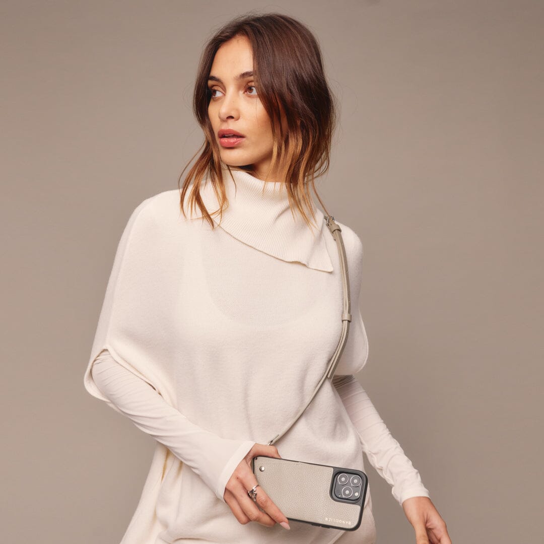 Emma Pebble Leather Crossbody Bandolier - Greige/Silver