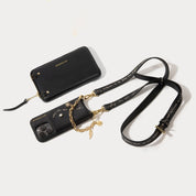 Alanis Crossbody Charm Set with Expanded Pouch- Black/Gold