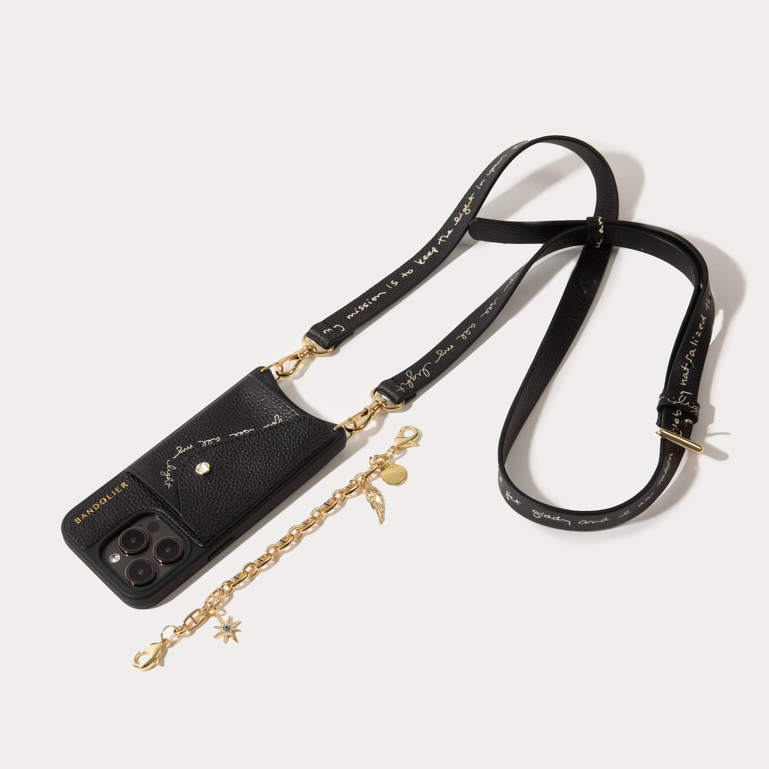 Alanis Crossbody Charm Set with Expanded Pouch- Black/Gold