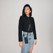 Hailey Side Slot Leather Crossbody Bandolier - Black/Pewter