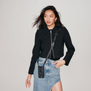 Hailey Side Slot Leather Crossbody Bandolier - Black/Pewter